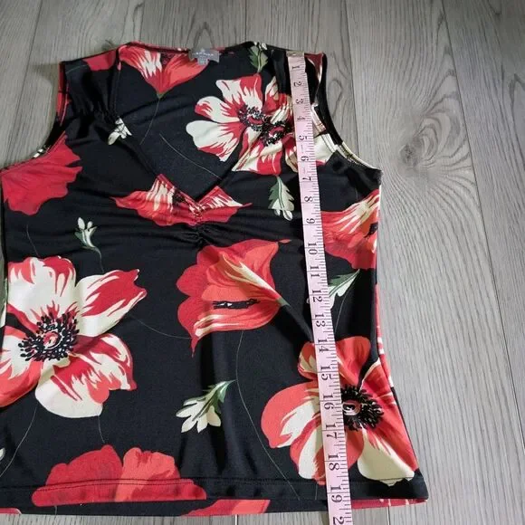 Vintage 90s Naf Naf Floral‎ Red Black Tank Top Size Medium - Picture 8 of 8
